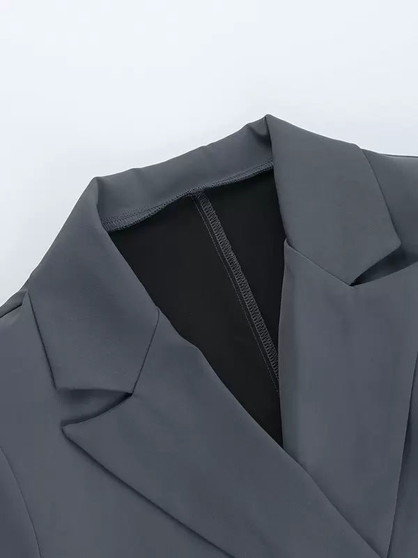 Flower Blazer Damen – Grau mit Bindegürtel & Blumen-Detail