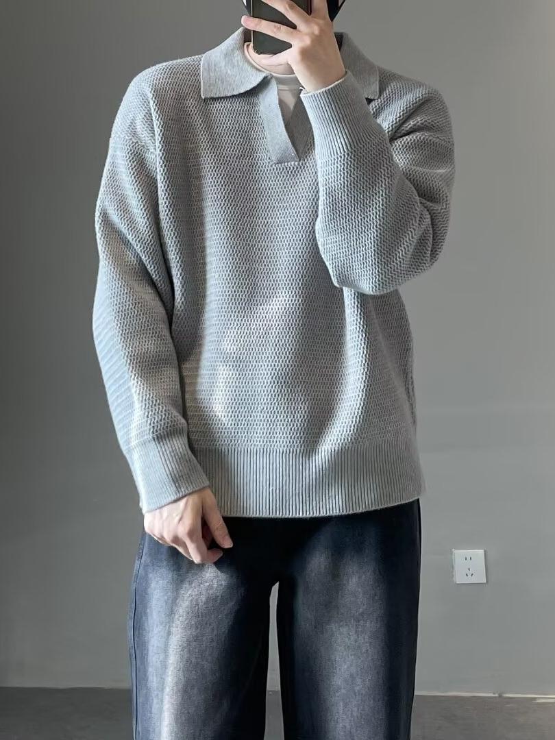 Col Vélouté Langarm-Poloshirt mit V-Ausschnitt