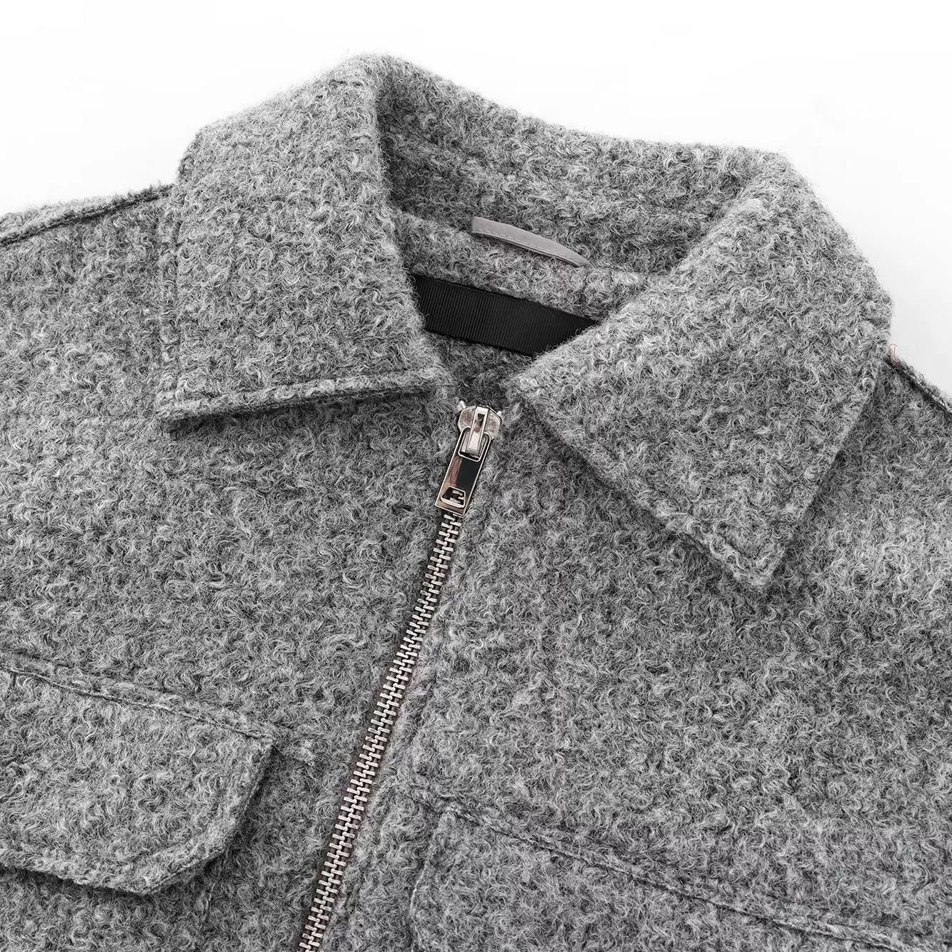 La Grise Élégance - Wolljacke mit Reißverschluss und Brusttaschen