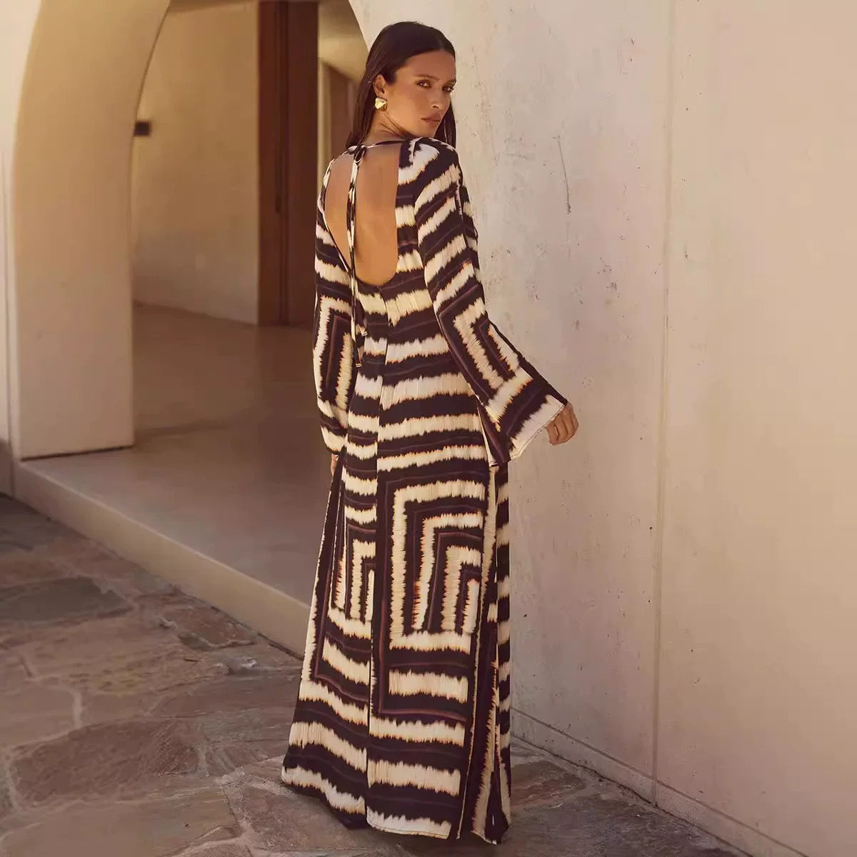 Robe Élégance Sauvage - Maxikleid mit Boho-Muster