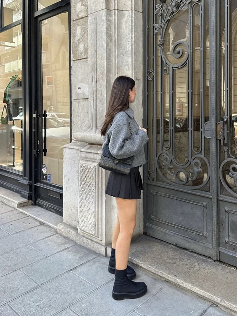 La Grise Élégance - Wolljacke mit Reißverschluss und Brusttaschen