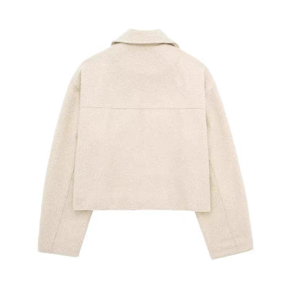 La Grise Élégance - 
Wolljacke mit Reißverschluss und Brusttaschen