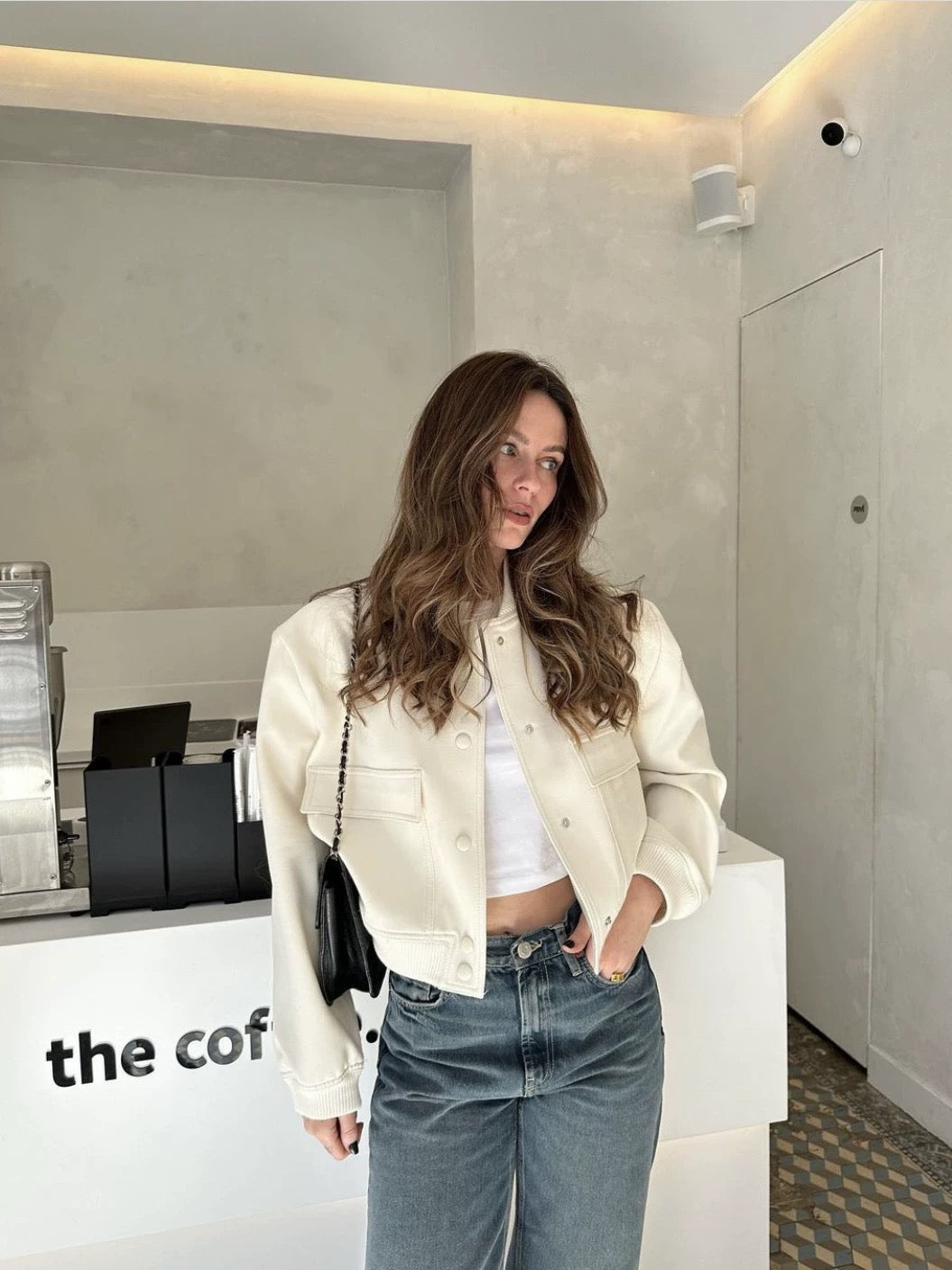 Bomber Blanc à Grandes Poches- Weiße Bomber Jacke
