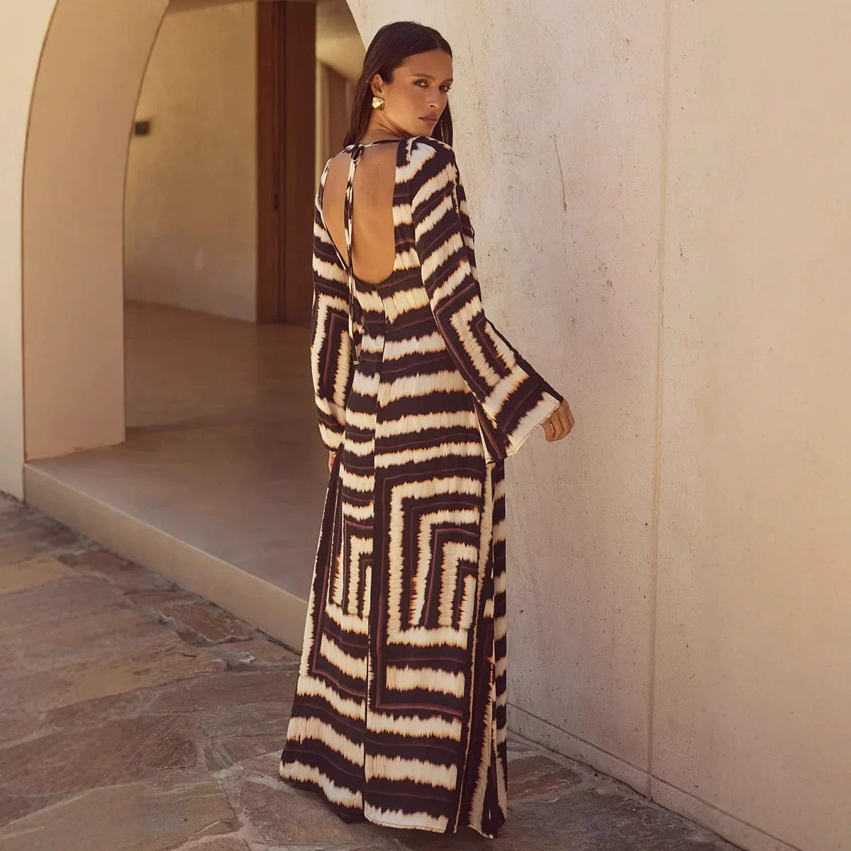 Robe Élégance Sauvage - Maxikleid mit Boho-Muster