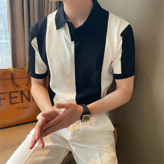 "Chic de Soie" - Poloshirts aus Eisseide gestreift Revers Slim Fit