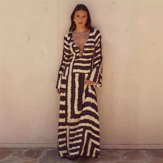Robe Élégance Sauvage - Maxikleid mit Boho-Muster