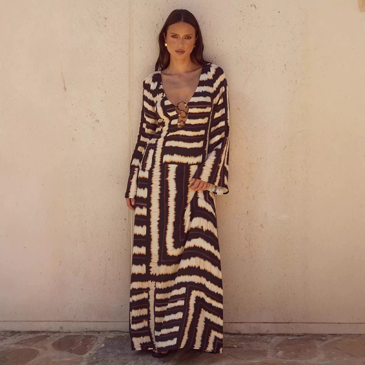 Robe Élégance Sauvage - Maxikleid mit Boho-Muster