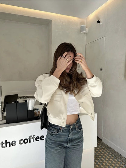 Bomber Blanc à Grandes Poches- Weiße Bomber Jacke