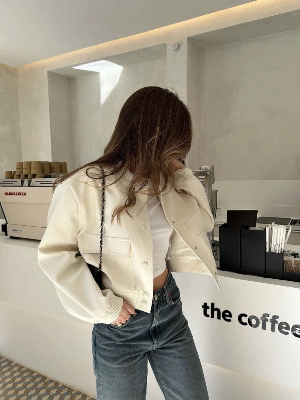 Bomber Blanc à Grandes Poches- Weiße Bomber Jacke