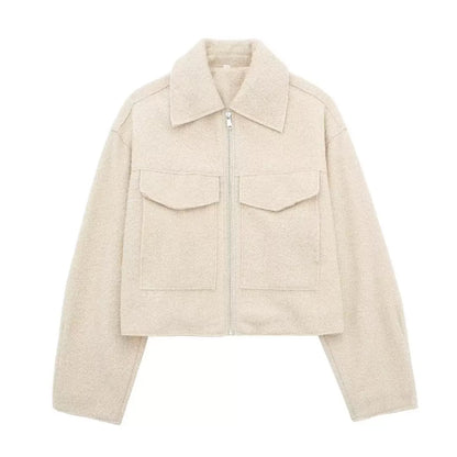 La Grise Élégance - Wolljacke mit Reißverschluss und Brusttaschen