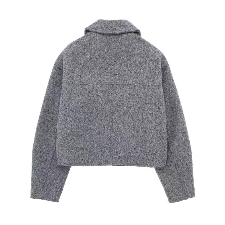 La Grise Élégance - Wolljacke mit Reißverschluss und Brusttaschen