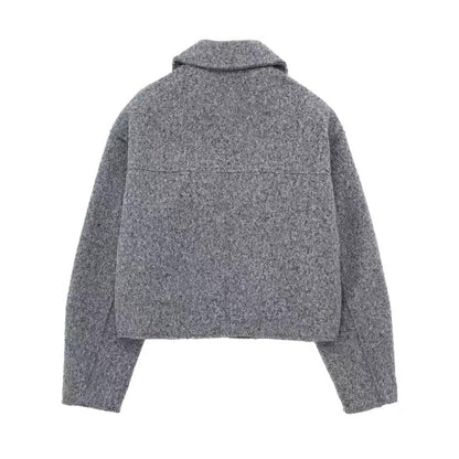 La Grise Élégance - Wolljacke mit Reißverschluss und Brusttaschen