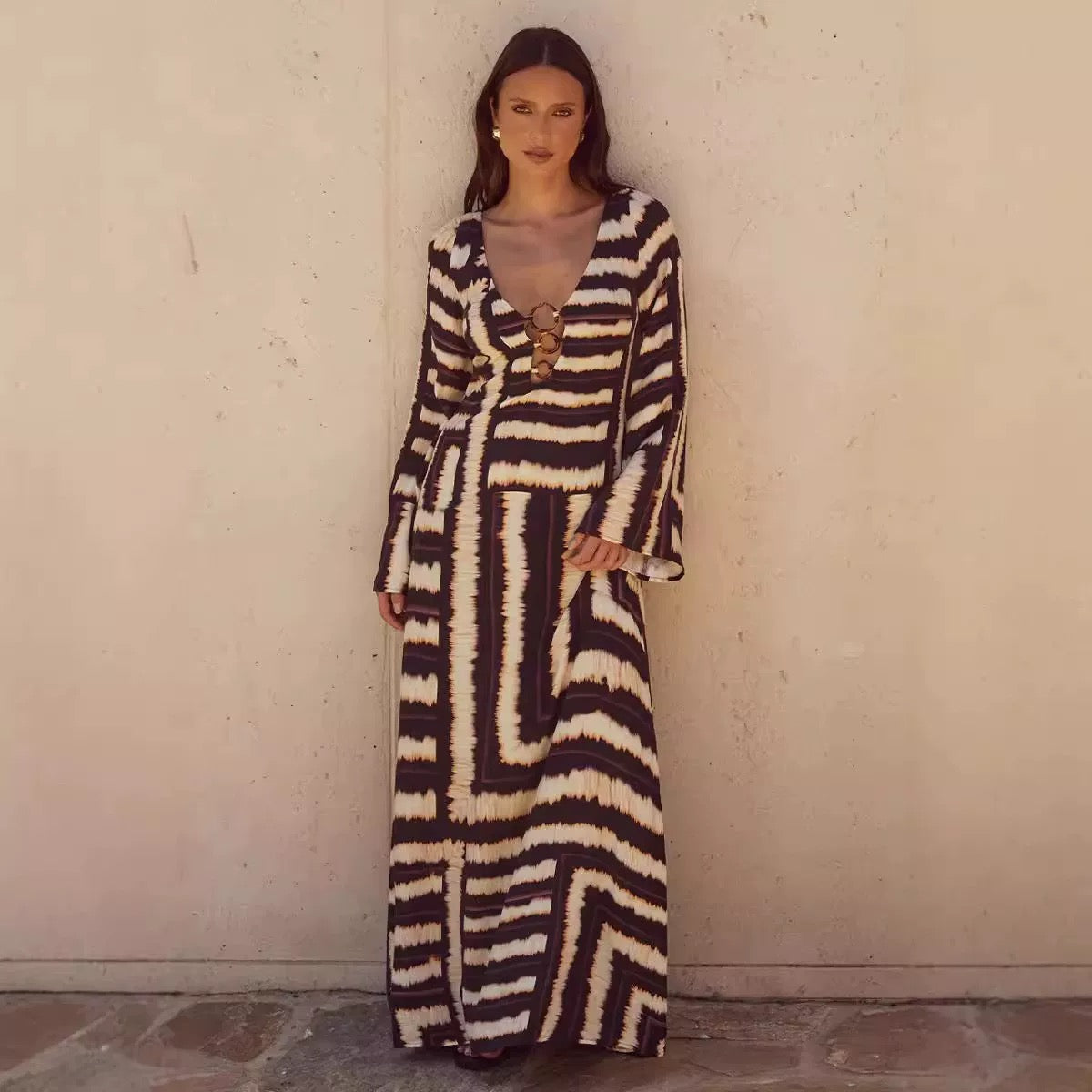 Robe Élégance Sauvage - Maxikleid mit Boho-Muster