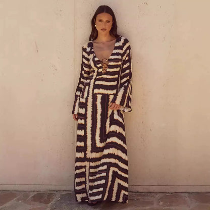 Robe Élégance Sauvage - Maxikleid mit Boho-Muster