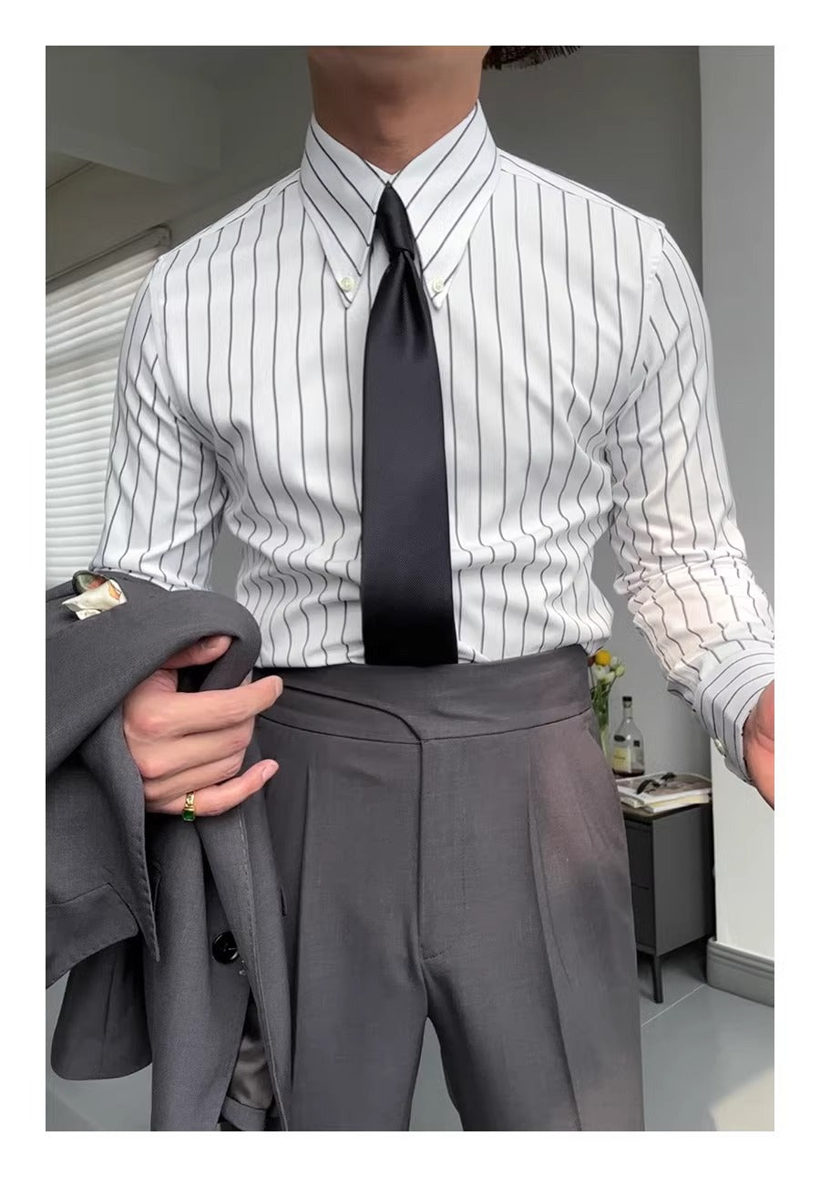"Chemise Rayée Classique" italienisches Retro-Hemd Langarm-Streifenhemd