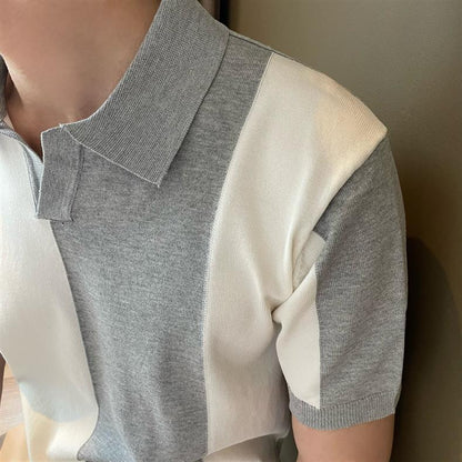 "Chic de Soie" - Poloshirts aus Eisseide gestreift Revers Slim Fit