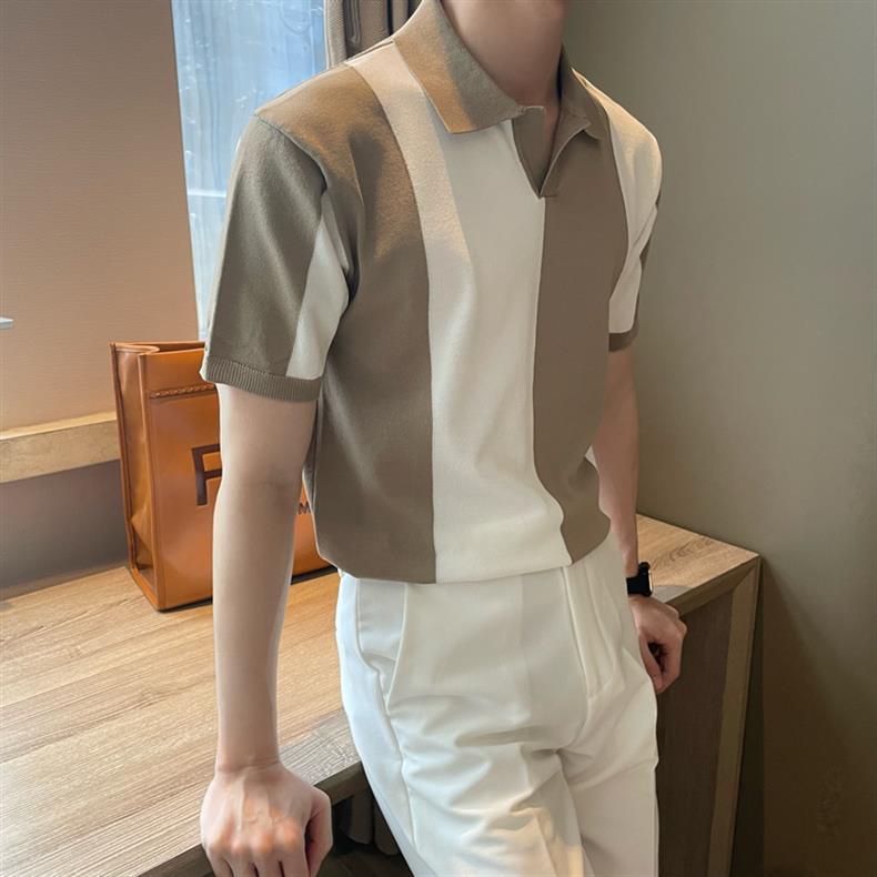"Chic de Soie" - Poloshirts aus Eisseide gestreift Revers Slim Fit