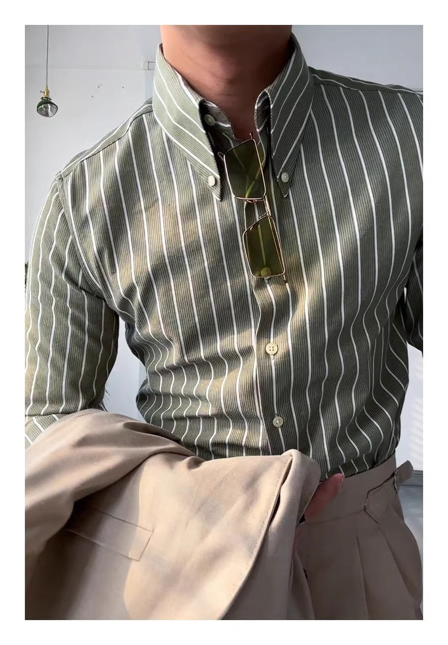 "Chemise Rayée Classique" italienisches Retro-Hemd Langarm-Streifenhemd