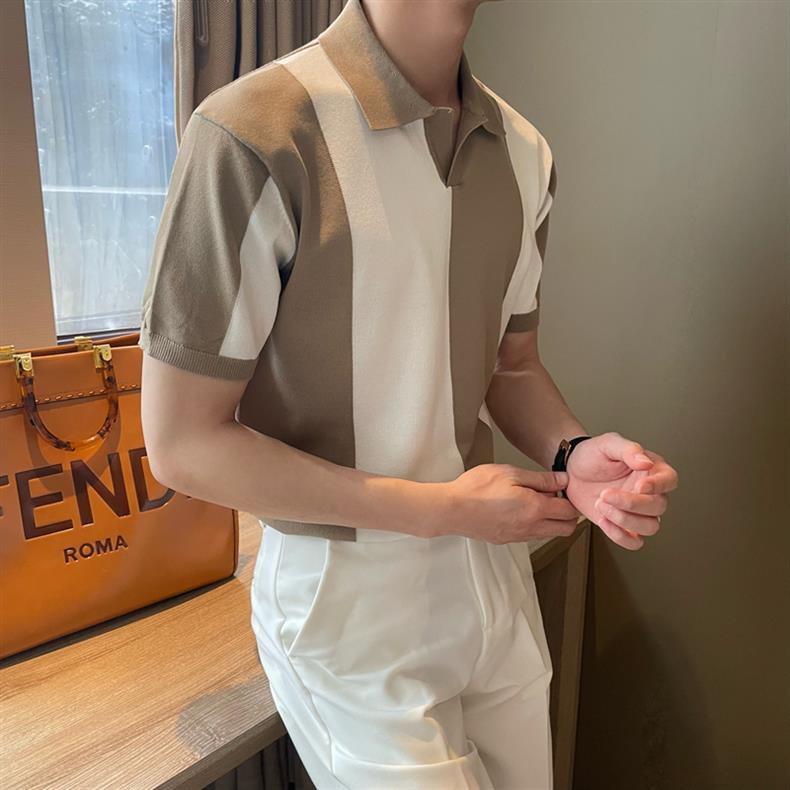 "Chic de Soie" - Poloshirts aus Eisseide gestreift Revers Slim Fit
