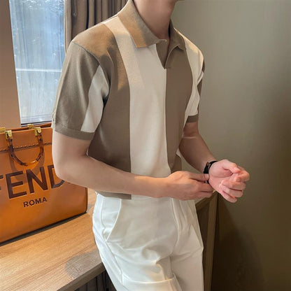 "Chic de Soie" - Poloshirts aus Eisseide gestreift Revers Slim Fit