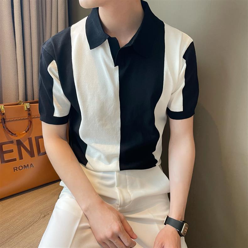 "Chic de Soie" - Poloshirts aus Eisseide gestreift Revers Slim Fit