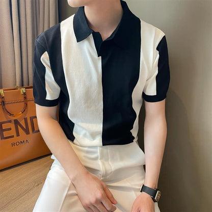 "Chic de Soie" - Poloshirts aus Eisseide gestreift Revers Slim Fit
