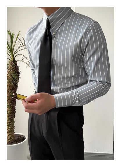"Chemise Rayée Classique" italienisches Retro-Hemd Langarm-Streifenhemd
