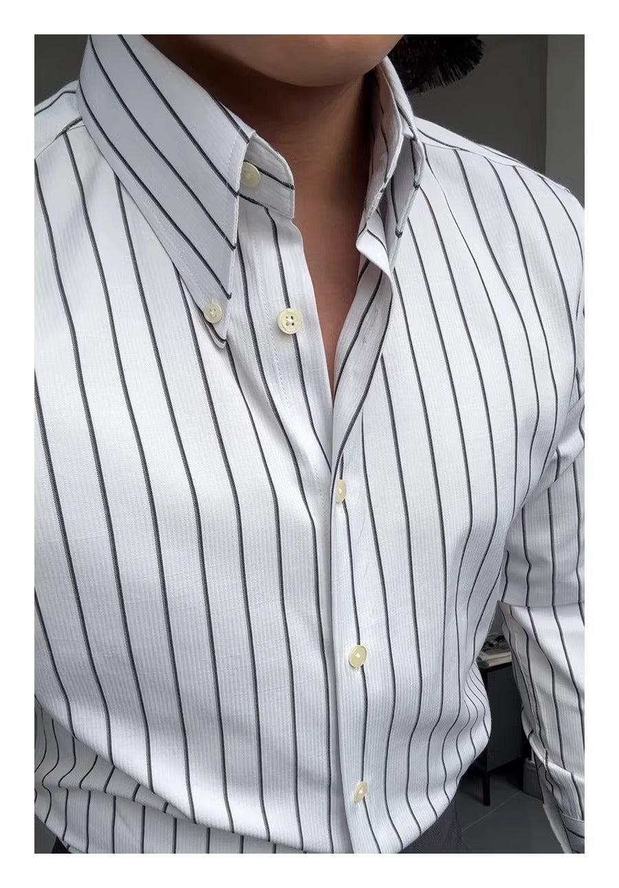 "Chemise Rayée Classique" italienisches Retro-Hemd Langarm-Streifenhemd