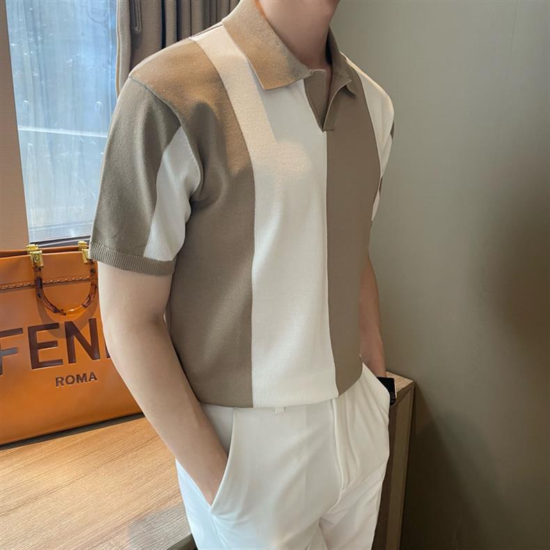 "Chic de Soie" - Poloshirts aus Eisseide gestreift Revers Slim Fit