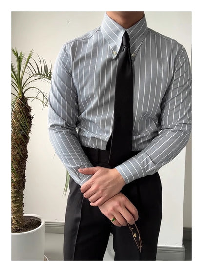 "Chemise Rayée Classique" italienisches Retro-Hemd Langarm-Streifenhemd