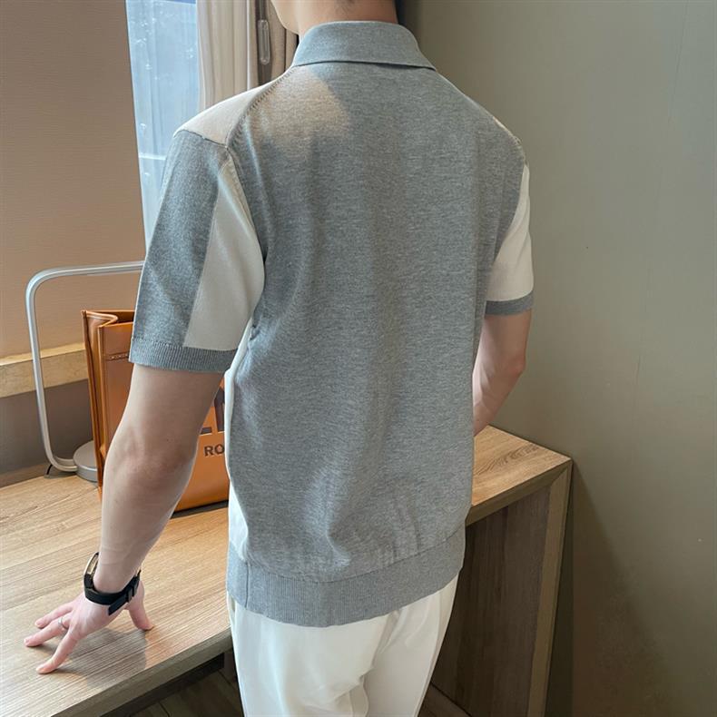 "Chic de Soie" - Poloshirts aus Eisseide gestreift Revers Slim Fit