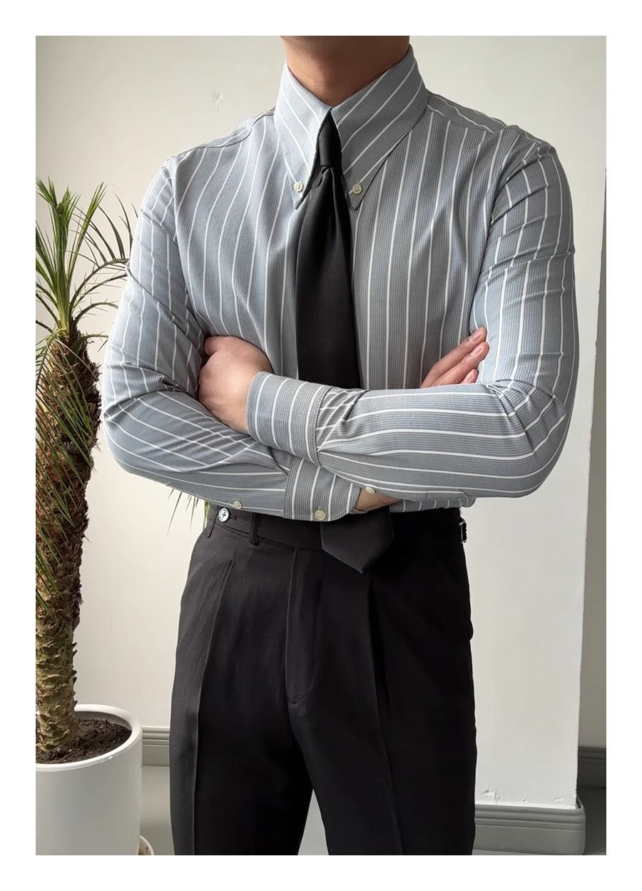 "Chemise Rayée Classique" italienisches Retro-Hemd Langarm-Streifenhemd