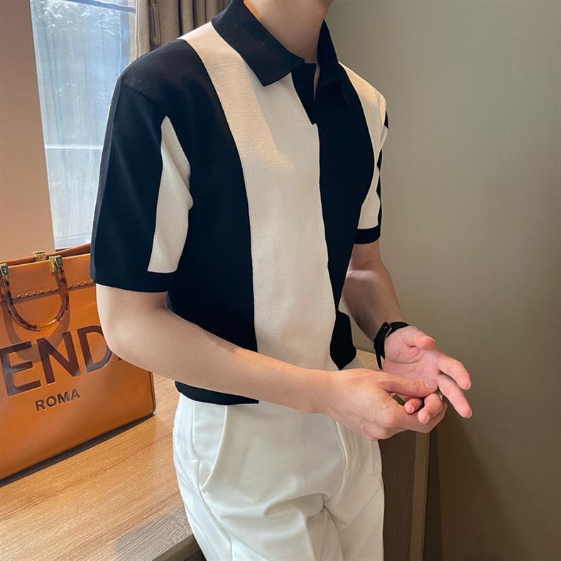 "Chic de Soie" - Poloshirts aus Eisseide gestreift Revers Slim Fit