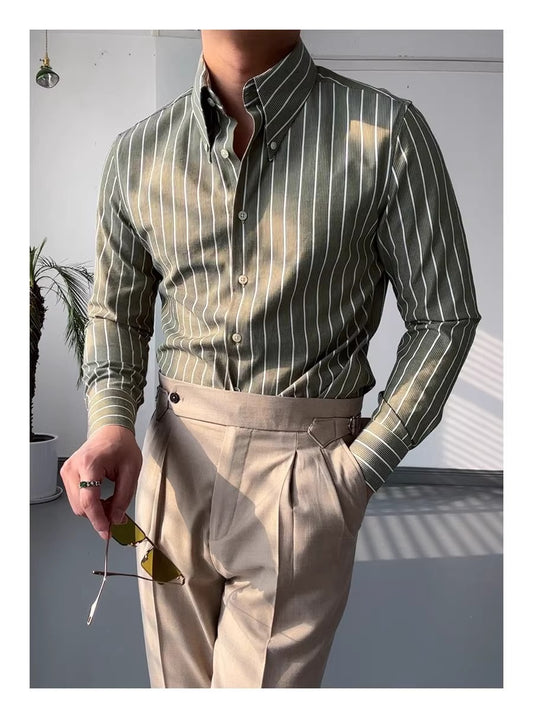 "Chemise Rayée Classique" italienisches Retro-Hemd Langarm-Streifenhemd