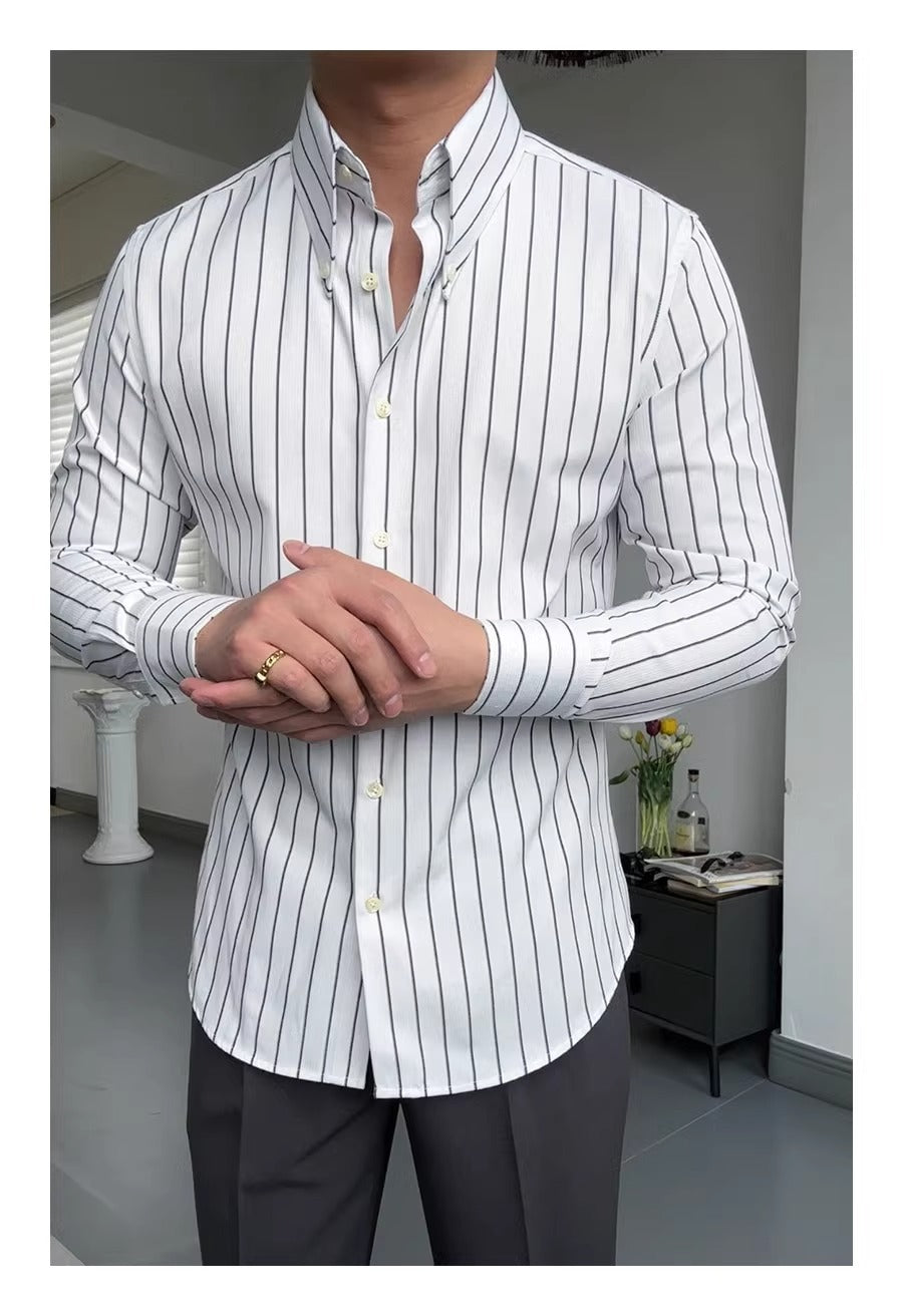 "Chemise Rayée Classique" italienisches Retro-Hemd Langarm-Streifenhemd